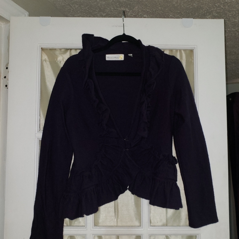 Anthropologie Purple Ruffled Jacket